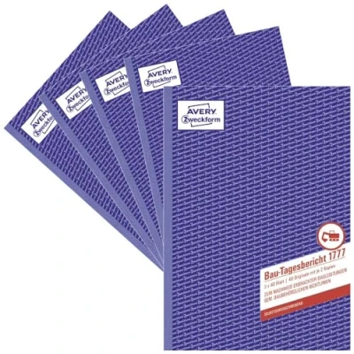 Abbildung von AVERY Zweckform 1777 5 Bau Tagesbericht im 5er Pack(A4, selbstdurchschreibend, gem. baubehördlichen Richtlinien, für Deutschland u. Österreich zum Nachweis erledigter Arbeit) 3x40 Blatt weiß/gelb/rosa