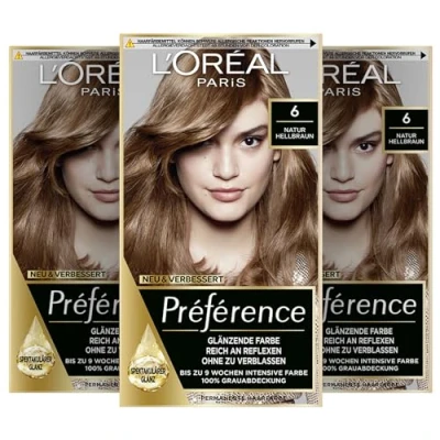 Abbildung von L&#039;Oréal Paris Permanente Haarfarbe, Haarfärbeset mit Coloration und Farbglanz Pflegebalsam, Préférence, 6 Natur Hellbraun, 3er Set