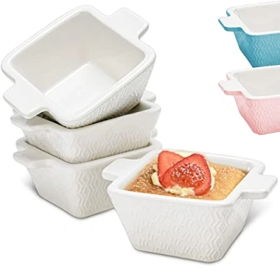 Abbildung von 4 Souffle Förmchen Keramik Set Weiß 280ml Backofenfest Antihaftbeschichtet Spülmaschinenfest Eckig