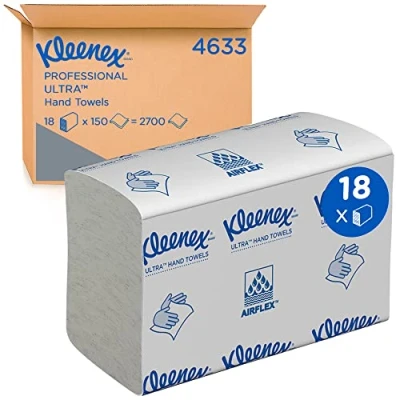 Abbildung von Kleenex Ultra Falt Handtuchpapier 4633, weiß 2 lagige Einmal Papierhandtücher 18 Packungen x 150 kleine (insges. 2.700)