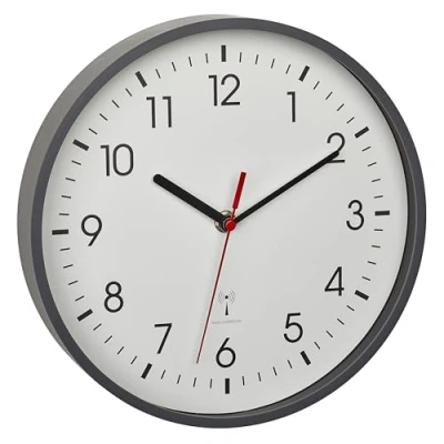 Abbildung von TFA Dostmann Analoge Funk Wanduhr, 60.3550.10, höchste Genauigkeit, stilvoll, analog, Glasabdeckung, für Büro, zu Hause, Geschenk, 245 x 42 mm, grau