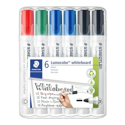 Abbildung von STAEDTLER Lumocolor 351 WP6 X Whiteboard Marker (Rundspitze ca. 2 mm Linienbreite, Set mit 6 Markern, Hohe Qualität, trocken und rückstandsfrei abwischbar von Whiteboards)