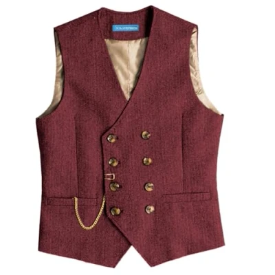 Abbildung von Solovedress Mens Vintage Wolle Anzugweste Regular Fit Weste Anzug für Hochzeit Groomsmen(Burgundy,L)