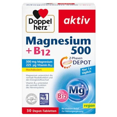 Abbildung von Doppelherz Magnesium 500 + B12 2 Phasen Hochdosiert mit mg pro Depot Tablette 30 Tabletten