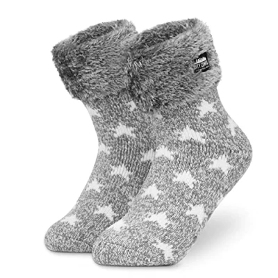 Abbildung von CityComfort Kuschelsocken Damen, Dicke Socken Rutschfeste Haussocken Damen (Grau)