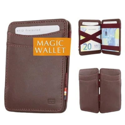 Abbildung von Hunterson Flacher Geldbeutel Fuer Herren aus Leder, Magic Wallet mit RFID Schutz, Geldboerse Platz 8 Karten, Burgundy