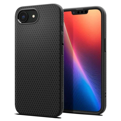 Abbildung von Apple iPhone 16e Hülle Silikon Spigen Backcover/Soft Case Handyhülle Schwarz Shockproof/Stoßfest