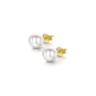Abbildung von Amberta Damen Ohrringe aus 925 Sterling Silber mit Perlen: 7 8 mm Weiße Perle 18K Vergoldet