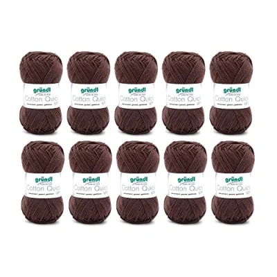 Abbildung von Gründl Cotton Quick Uni Strickgarn/Häkelgarn (farbenfrohes Garn aus 100% Baumwolle, OEKO TEX zertifiziert, Nadelstärke: 3 4) 10 x 50 g, Schokolade