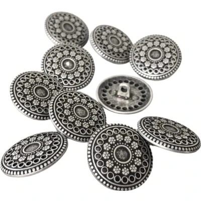 Abbildung von silber antik flache Metall Knöpfe mit Öse 17mm oder 22mm (10 Stück) (17mm)