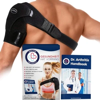 Abbildung von Dr. Arthritis von Ärzten Entworfen, Schulterstütze, Anpassbarer Schultergurt, Schulterbandage Herren/Damen, Oberarm Bandage für Unterstützung Schulterverletzungen, [Schwarz, Links/Rechts]