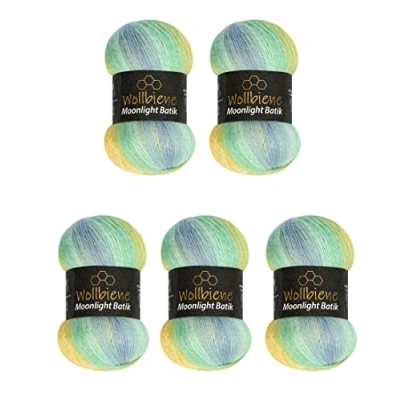 Abbildung von Moonlight Glitter Batik Simli 5 x 100g Strickwolle 500 Gramm Wolle zum Stricken und Häkeln 20% Metallic türkische Farbverlaufswolle Glitzerwolle (3070 gelb türkis blau)