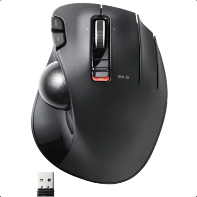 Abbildung von ELECOM EX G Trackball Maus, 2,4 GHz USB Wireless, Ergonomisches Design, Daumensteuerung, glatter Rollball, optische Verfolgung, 6 programmierbare Tasten, Neigungs Scroll, Computermäuse für Laptop, PC,