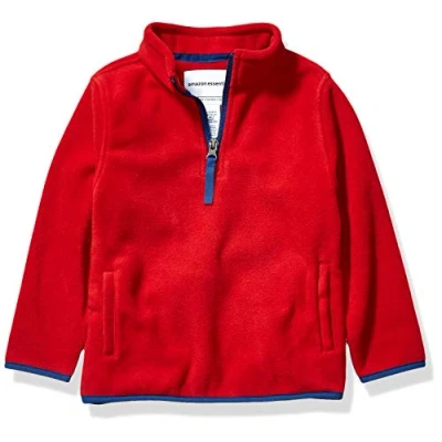 Abbildung von Amazon Essentials Jungen Pulloverjacke aus Polarfleece mit Viertelreißverschluss, Rot, 9 Jahre