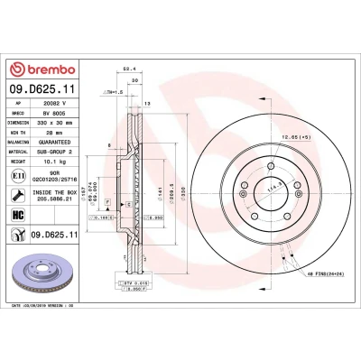 Abbildung von BREMBO 09.D625.11 Bremsscheibe 330 30 5 innenbelüftet beschichtet hochgekohlt mit Schrauben HYUNDAI: i30 III Hatchback, Fastback