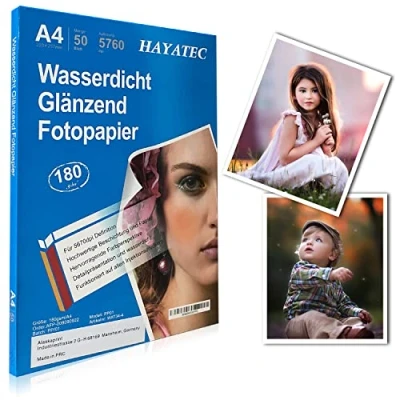 Abbildung von 50 Blatt Fotopapier A4 hoch glänzend Tintenstrahldrucker 180g/m² Fotokarten Photokarten Sofort Trocken Wasserfest Hochweiß Fotoblätter