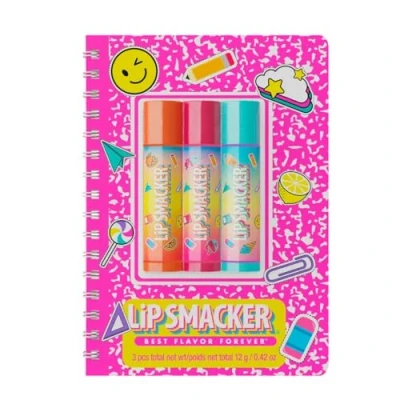 Abbildung von Lip Smacker, Back to School Collection, Spiral Notebook Balm Trio, 3 teiliges Lippenbalsam Set für Kinder mit Niedlichem Notizbuch, Lippenpflege in Leckeren Geschmacksrichtungen, Pink