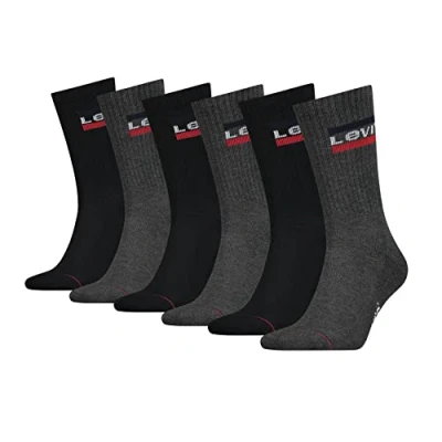 Abbildung von Levi&#039;s Regular CUT 6P Socken, Herren, Größe: 43 46, Mid grey/black