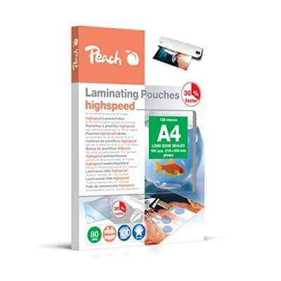 Abbildung von Peach Laminierfolien A4 80 mic 100 pouches glänzend HighSpeed einsetzbar in A3 Laminiergeräten aller Markenhersteller PP580 22