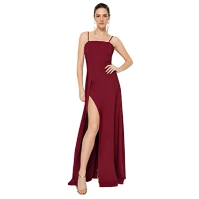 Abbildung von TRENDYOL Damen Slit Dekollete Abendkleid Und Staffelungskleid Formal Night Out Dress, Plum, 36 EU