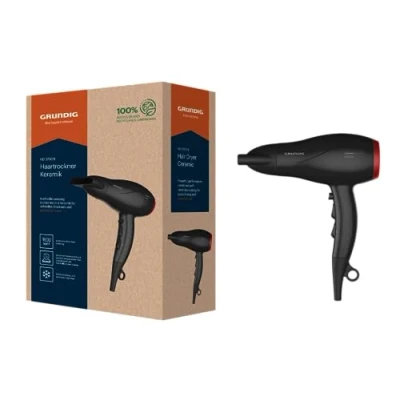 Abbildung von GRUNDIG HD 3700 B Haartrockner 1800 W, Föhn, 3 Temperatur und 2 Luftstromstufen, Kaltstufe, Keramikschutz, 1.8 m langes Kabel, abnehmbares Lufteinlassgitter, Schwarz/Kirschrot