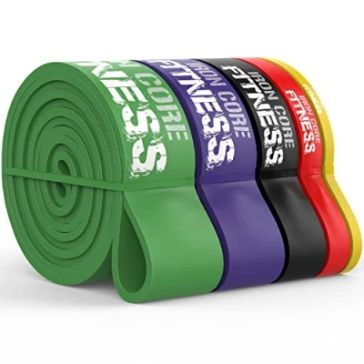 Abbildung von 5 Klimmzug Hilfsband Set für Fitnessstudio, Training, Kraft, Mobilität, Dehnung Schweres, mittleres und leichtes von Iron Core Fitness. Long Resistance Band Pull ups