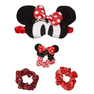 Abbildung von Disney Minnie Mouse Fashion Anhänger und Ohrstecker Geschenkset mit 3D Augenmaske Haargummi Rot Schwarz Minnie, Plüsch, Kein edelstein