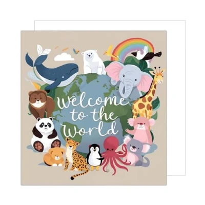 Abbildung von Edition Seidel Premium quadratische Glückwunschkarte zur Geburt mit Umschlag. Karte Grußkarte Babykarte Billet Hello Baby Kind Junge Mädchen Tiere Welt (EQ116 SW024)