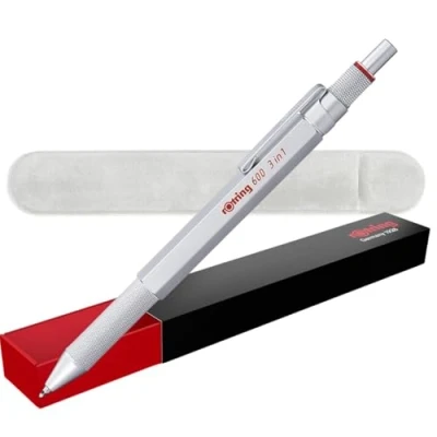 Abbildung von rOtring 600 3 in 1 Mehrfarbstift und Druckbleistift Stifte, Schwarz &amp; Rot, Bleistiftspitze (0,5 mm), Samtetui