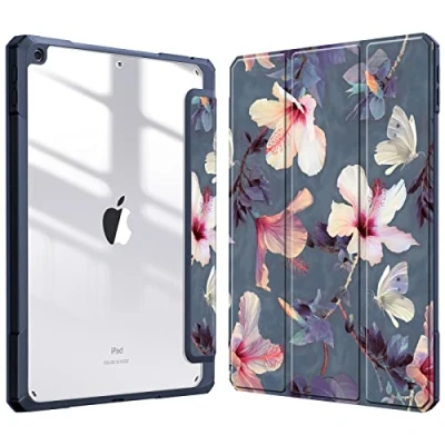 Abbildung von Fintie Hybrid Hülle für 10.2 Zoll iPad 9. Generation 2021/8. Gen 2020/7. 2019 mit Stifthalter Stoßfeste Schutzhülle transparenter Hartschale auf der Rückseite, Hibiskus