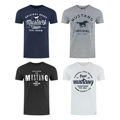 Abbildung von MUSTANG Tshirt Herren Baumwolle Regular Fit 4er Pack Set Rundhals Kurzarm Sommer Tee Shirt Logoprint, Größe:XL, Farbe:Farbmix (P11)