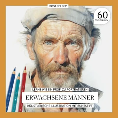 Abbildung von Lerne wie ein Profi zu porträtieren Erwachsene Männer. Künstlerische Illustration mit Buntstift: Die Kunst, den erwachsenen Mann Buntstift ... Zeichnen und Farbe in realistischen Porträts)