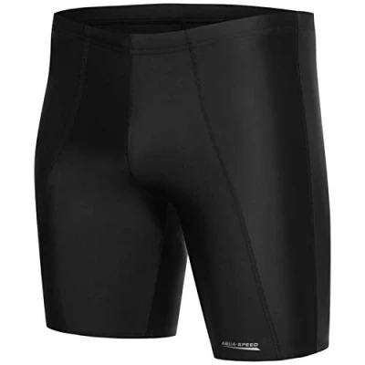 Abbildung von Aqua Speed Lange Badehose Teenager Jungs + gratis eBook Boys Mens Swimwear Moderne Schwimmhosen Schwarze Badebekleidung Long, Gr. S, Black