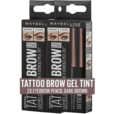 Abbildung von Maybelline New York Augenbrauenfarbe im Doppelpack, Tattoo Brow Gel Tint, Mit Peel off Formel, Nr. 3 Dark Brown, 2 x 5 ml