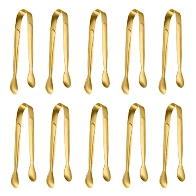 Abbildung von 10er Pack kleine Eiszange Zuckerzange, Edelstahl Mini Servier Vorspeisen Zange für Party Kaffee Tee Wein Bar Küche (Golden)