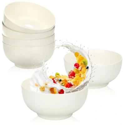 Abbildung von com four® 6x Müslischale aus Porzellan bis 600 ml weiße Dessertschale, stapelbar Design Basic Schalen White Snackschale für Dessert, Snacks oder Eis 6 Personen (6 Stück weiß. ohne Dekor)