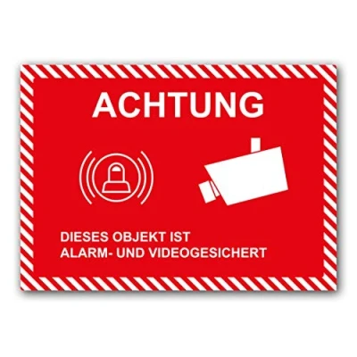 Abbildung von 5 Stück Achtung dieses Objekt ist Alarm und Videogesichert Premium Aufkleber dieser Bereich wird videoüberwacht in A4 21 x 29,7cm Sticker mit UV Schutz für Außen Innenbereich