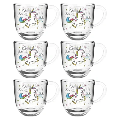Abbildung von Leonardo HOME Tasse BAMBINI 6er Set 280 ml Einhorn, 022902, Glas, Transparent