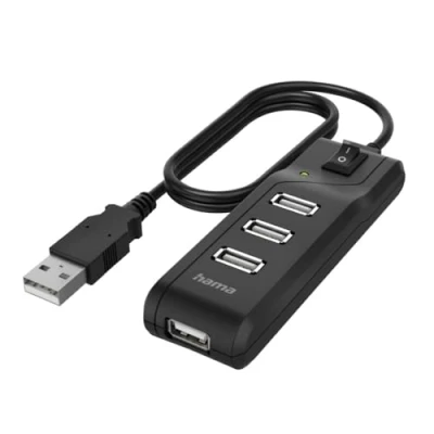 Abbildung von Hama USB Hub 4 Ports mit Schalter (High Speed Datenübertragung, 4x A für Maus, Stick, usw., 1,8m langes Kabel, Multiport Adapter, Adapter 4in1 Büro, Homeoffice und unterwegs)