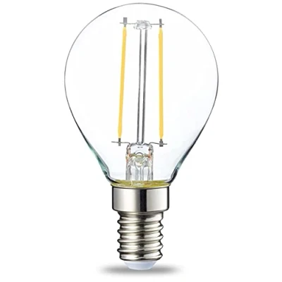 Abbildung von Amazon Basics LED Leuchtmittel in Tropfenform, P45, kleines Edison Schraubgewinde (E14), 2 W (entspricht 25 Watt Birne), klares Filament, nicht dimmbar, 6 Stück, Warmweiß