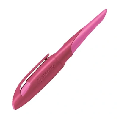 Abbildung von Ergonomischer SchulFüller für Rechtshänder mit Anfänger Feder A STABILO EASYbirdy in beere/pink inkl. Patrone blau (löschbar)