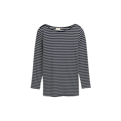 Abbildung von TOM Tailor WITH Streifenmuster Langarmshirt, Damen, Größe: 52, Navy offwhite
