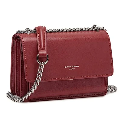 Abbildung von David Jones Damen Kleine Umhängetasche Frau Ketten Schultertasche PU Leder Handtasche Mini Crossbody Bag mit Klappe Handy Party Tasche Kettentasche Abendtasche Mode Trend Rot