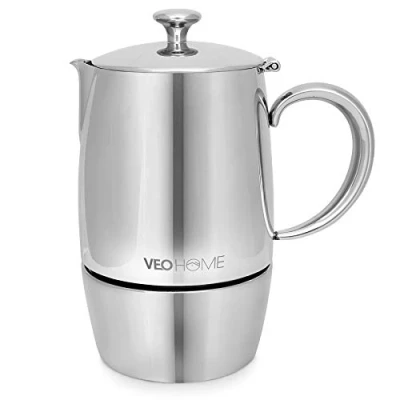 Abbildung von VeoHome Mokka Pot Espressokocher 6 Tassen 300 ml Edelstahl italienische kanne Induktionsherd, Gas, Keramik, Elektrik ohne Aluminium Doppelfilter Technologie