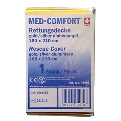 Abbildung von MED COMFORT Erste Hilfe Rettungsdecke Gold Silber Folie 160 x 210cm