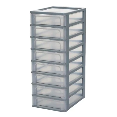 Abbildung von Iris Ohyama, Kunststoff Schubladenbox mit 8 tiefen Schubladen, Grau, Easy Pull System, A4, A5 &amp; A6 Format, Schreibtisch Organizer für Büro, Schule, Schreibwaren, BPA frei, Schubladenschrank,