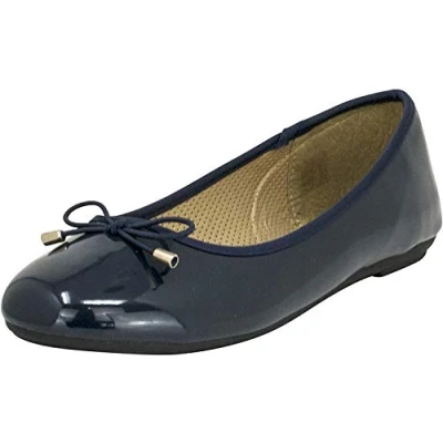 Abbildung von Fitters Footwear That Fits Damen Ballerina Fiona Synthetik Lack klassisch mit Schleife Übergröße (44 EU, dunkelblau)