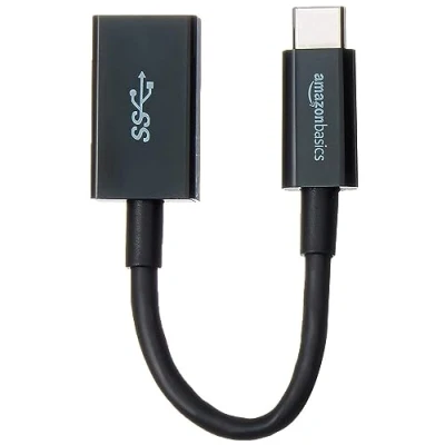 Abbildung von Amazon Basics Adapterkabel USB C Stecker auf A Buchse (3.1, Gen. 1), 5 Gbit/s Highspeed, IF Zertifizierung, für Laptops, Tablets, Handys, 5.5 in, Schwarz