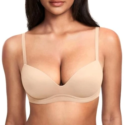 Abbildung von DOBREVA BH Damen ohne Bügel Push Up BHS Soft T Shirt Gepolstert Bustier Nahtlose Sleep Beige 85C