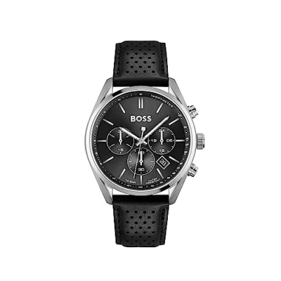 Abbildung von BOSS Chronograph Quarz Uhr für Herren mit Schwarzes Lederarmband 1513816